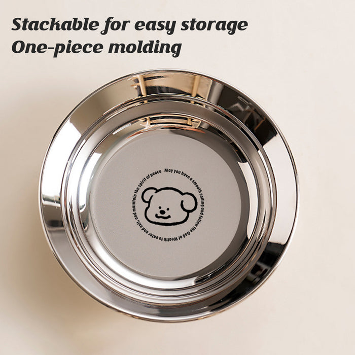 8 Pcs 316 Stainless Steel Round Plate Cute Puppy Pattern 2 Sizes 16 and 18 cm