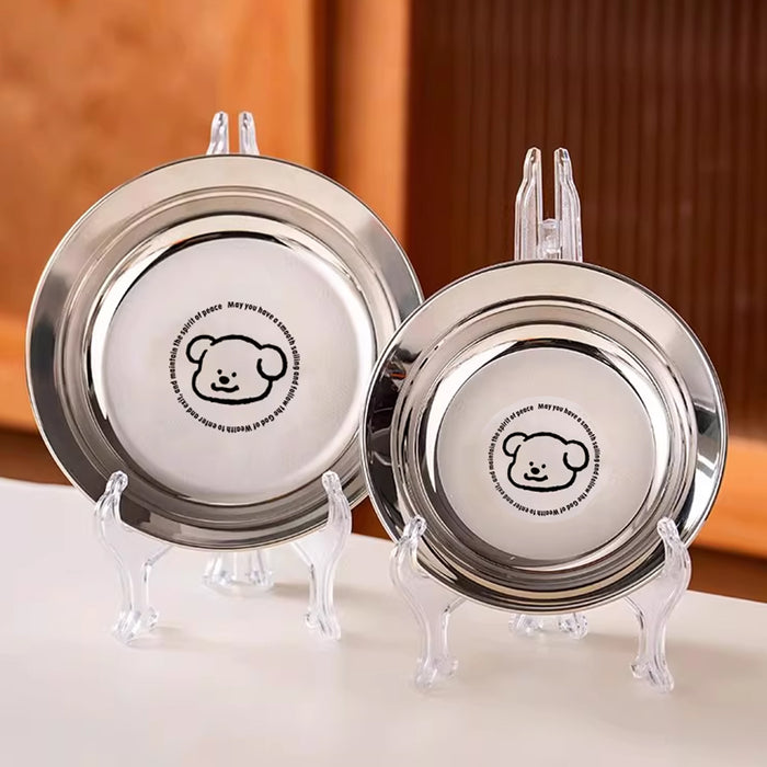 8 Pcs 316 Stainless Steel Round Plate Cute Puppy Pattern 2 Sizes 16 and 18 cm