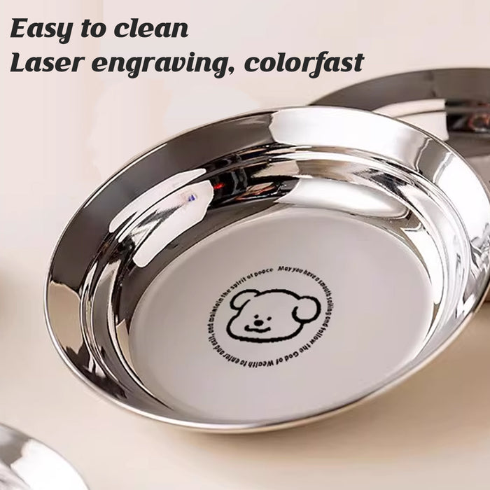 8 Pcs 316 Stainless Steel Round Plate Cute Puppy Pattern 2 Sizes 16 and 18 cm