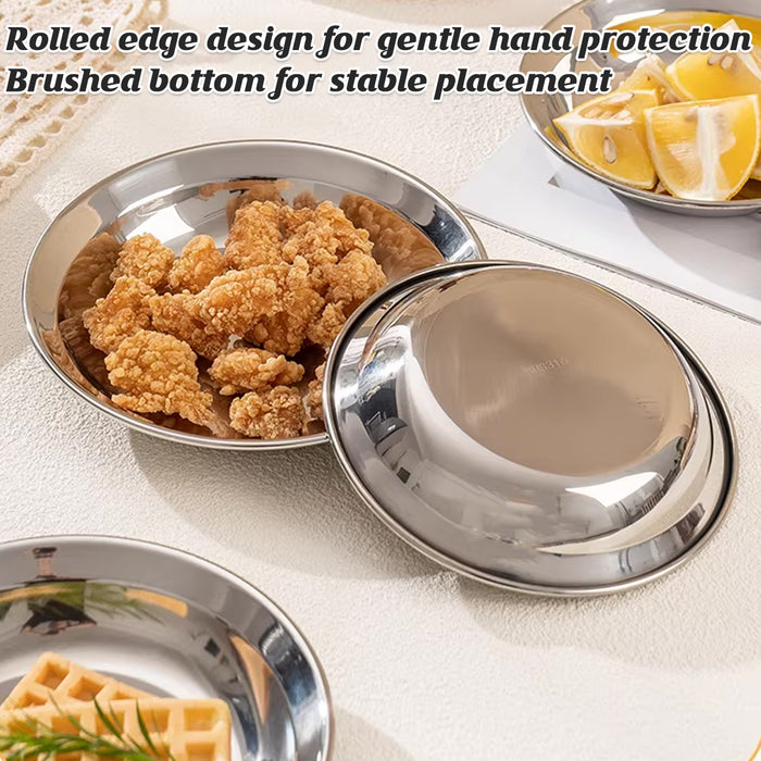 8 Pcs 316 Stainless Steel Round Plate Cute Puppy Pattern 2 Sizes 16 and 18 cm