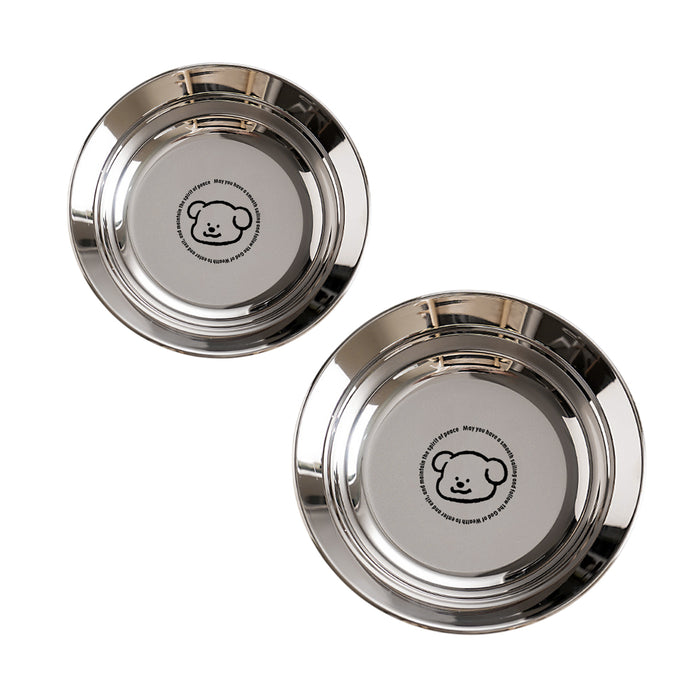 8 Pcs 316 Stainless Steel Round Plate Cute Puppy Pattern 2 Sizes 16 and 18 cm