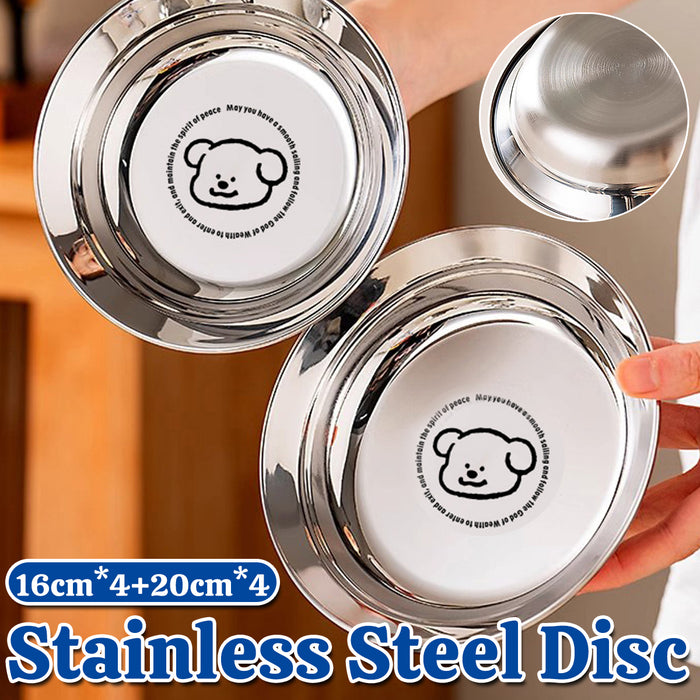 8 Pcs 316 Stainless Steel Round Plate Cute Puppy Pattern 2 Sizes 16 and 18 cm