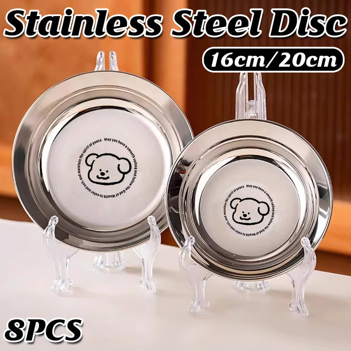 8 Pcs 316 Stainless Steel Round Plate Cute Puppy Pattern 2 Sizes 16 and 18 cm
