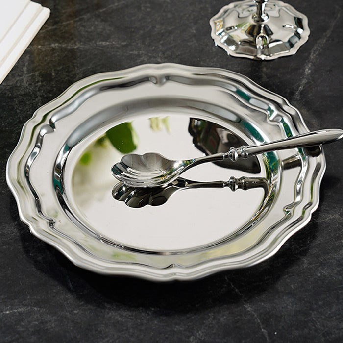 2 Pcs 304 Stainless Steel Lace Dessert Plate Set Oval 21.5 cm and Round 20 cm