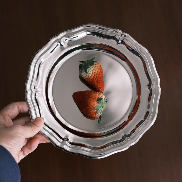 2 Pcs 304 Stainless Steel Lace Dessert Plate Set Oval 21.5 cm and Round 20 cm