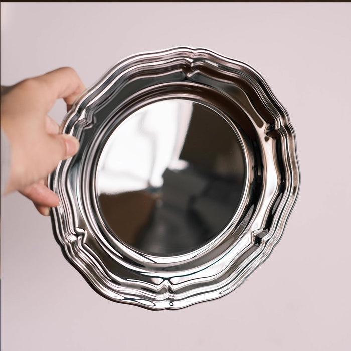2 Pcs 304 Stainless Steel Lace Dessert Plate Set Oval 21.5 cm and Round 20 cm