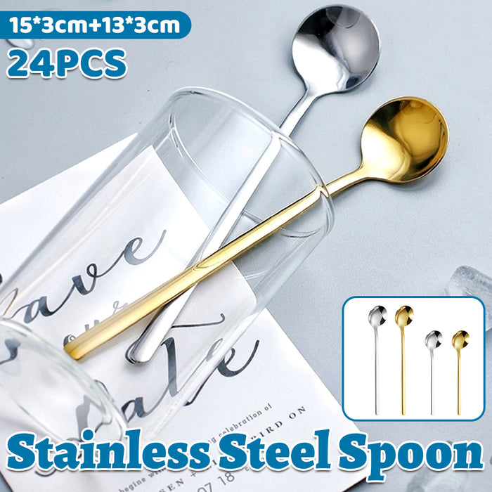 24 Pcs Stainless Steel Stirring Spoons 13cm 15cm Gold Silver