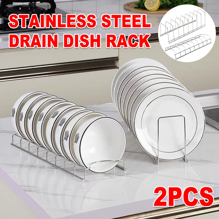 2pcs Stainless Steel Drainer Dish Rack Kitchen Dish Organizer Sink Storage Rack