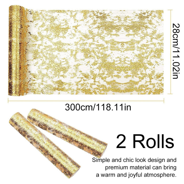 2 Rolls Metallic Mesh Table Runner 300 x 28cm for Events