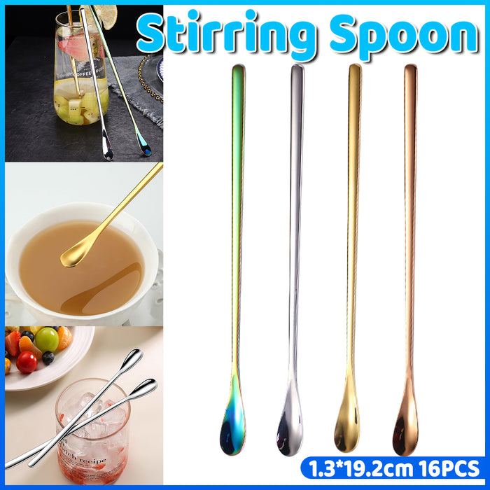16 Pcs Stainless Steel Stirring Spoons 192mm 4 Colours