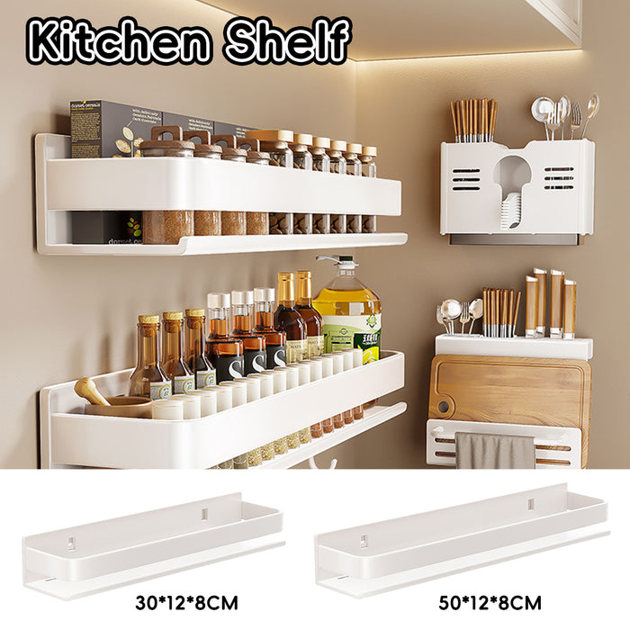 Wall Mounted Kitchen Shelf Carbon Steel White Guardrail