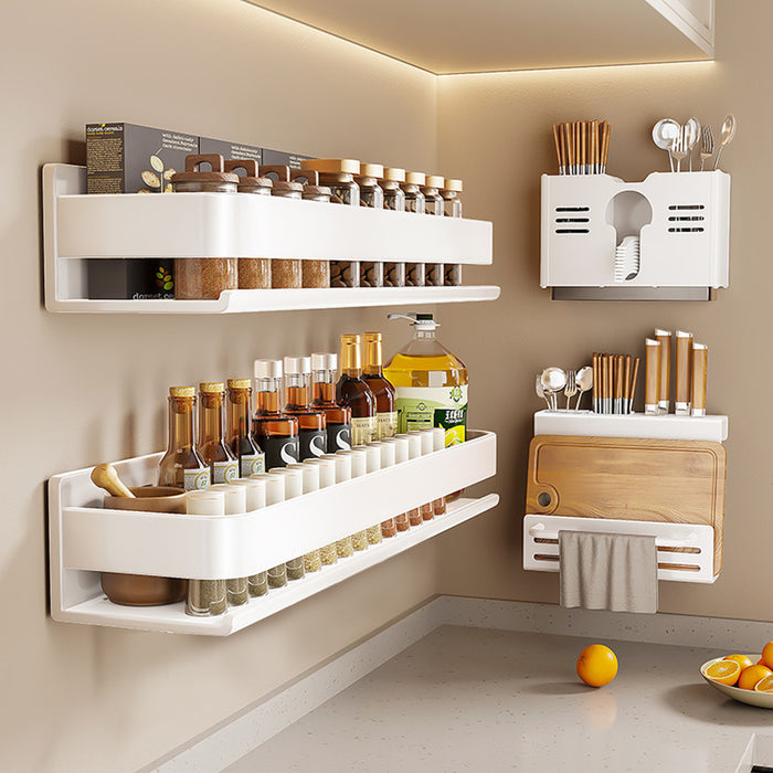 Wall Mounted Kitchen Shelf Carbon Steel White Guardrail