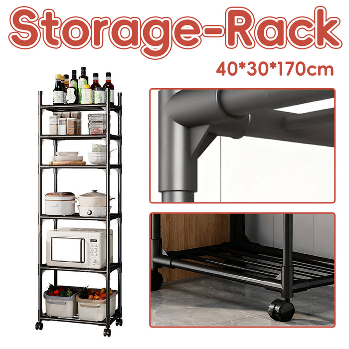 Movable Kitchen Storage Rack With Wheels 6 Tier Black