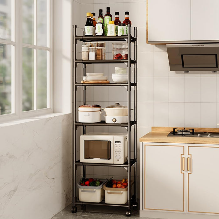 Movable Kitchen Storage Rack With Wheels 6 Tier Black