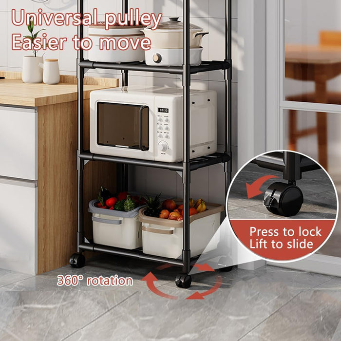 Movable Kitchen Storage Rack With Wheels 6 Tier Black