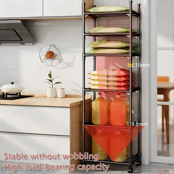 Movable Kitchen Storage Rack With Wheels 6 Tier Black