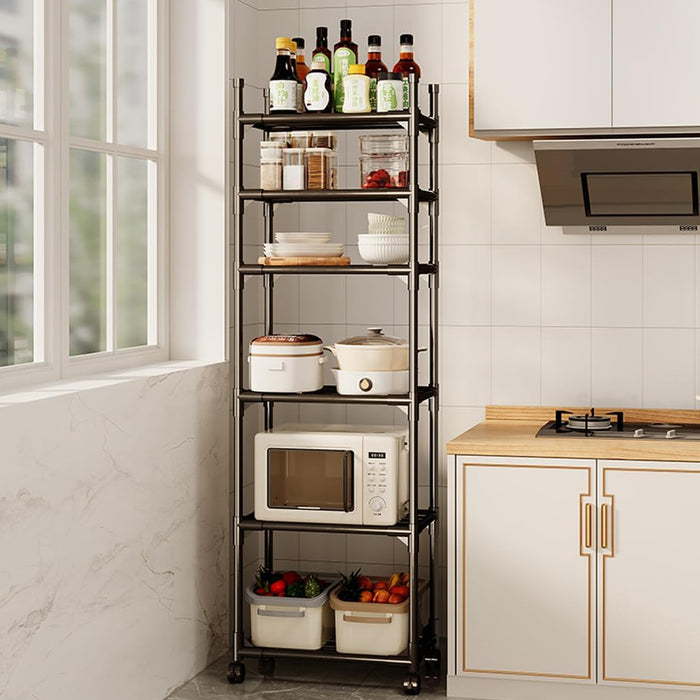 Movable Kitchen Storage Rack With Wheels 6 Tier Black