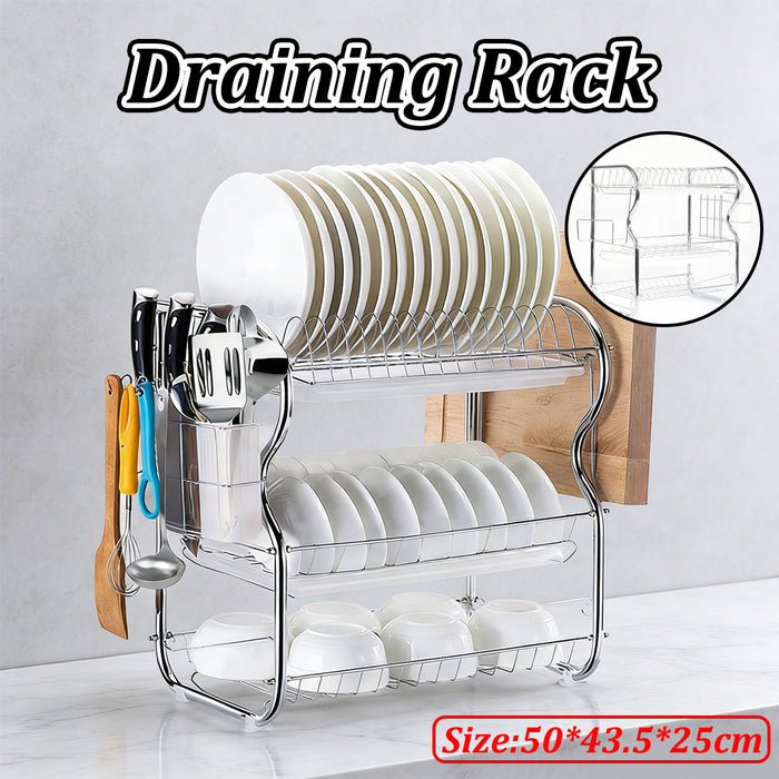 3 Tier Dish Rack Drainer With Tray Cutlery Holder White