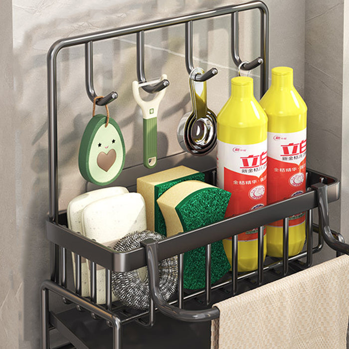 Wall Mounted Sponge Holder With Hooks Rust Proof Black