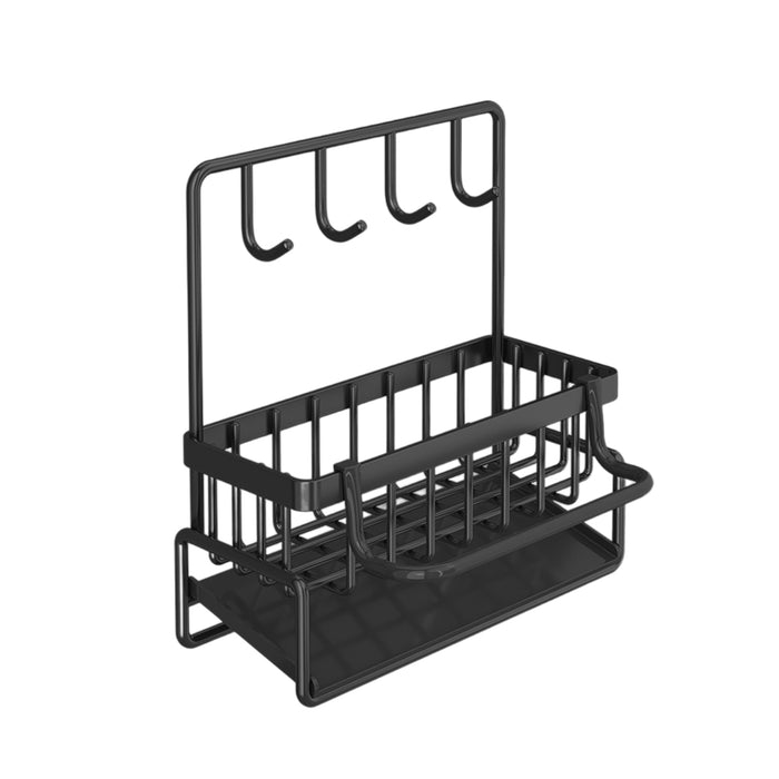Wall Mounted Sponge Holder With Hooks Rust Proof Black