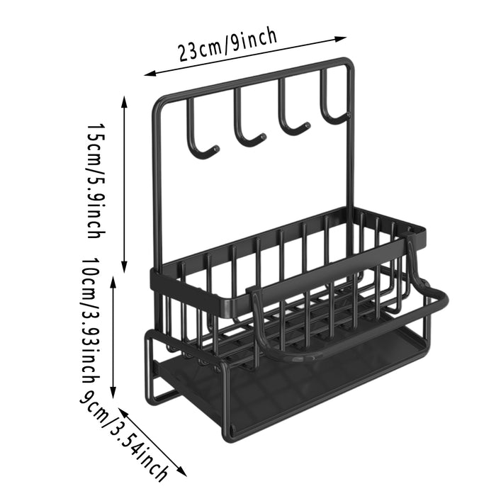 Wall Mounted Sponge Holder With Hooks Rust Proof Black