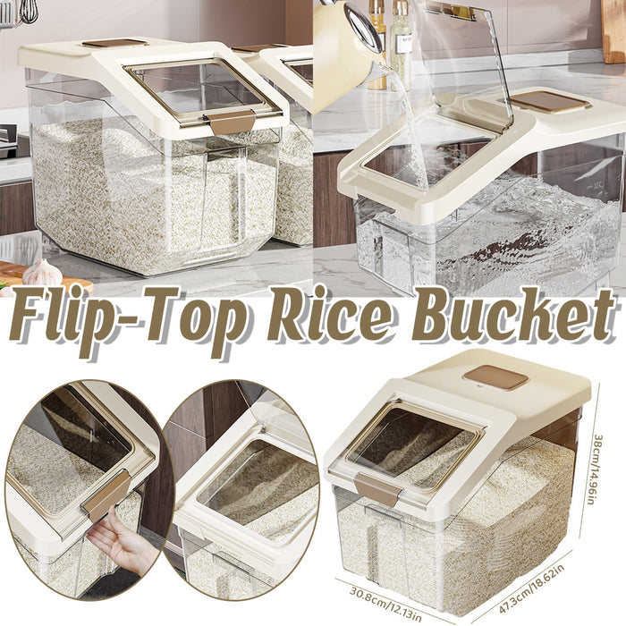 25L Transparent Rice Storage Bucket with Flip-Top Lid Seal