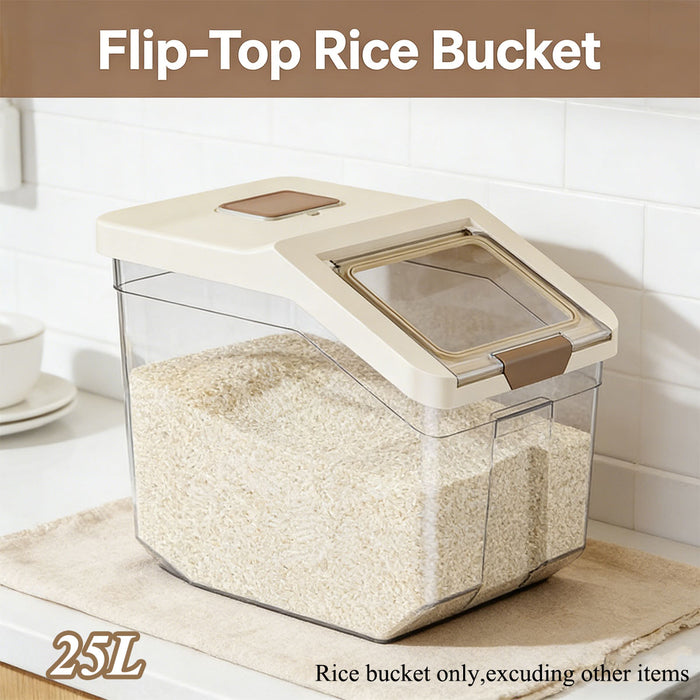 25L Transparent Rice Storage Bucket with Flip-Top Lid Seal