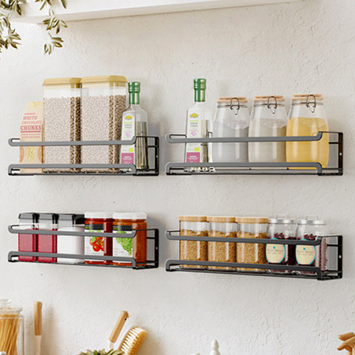 4 Pcs Wall Mounted Spice Rack Set Metal Black 29cm