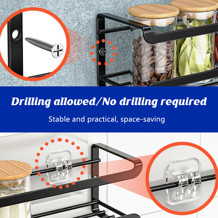 4 Pcs Wall Mounted Spice Rack Set Metal Black 29cm