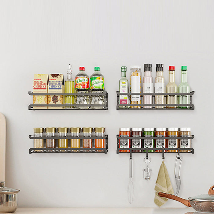 4 Pcs Wall Mounted Spice Rack Set Metal Black 29cm