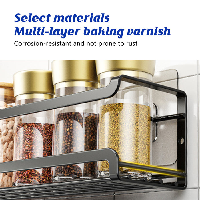 4 Pcs Wall Mounted Spice Rack Set Metal Black 29cm