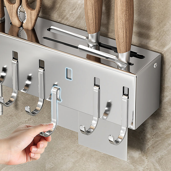 Wall-Mounted Knife Rack with Hooks Stainless Steel Adhesive