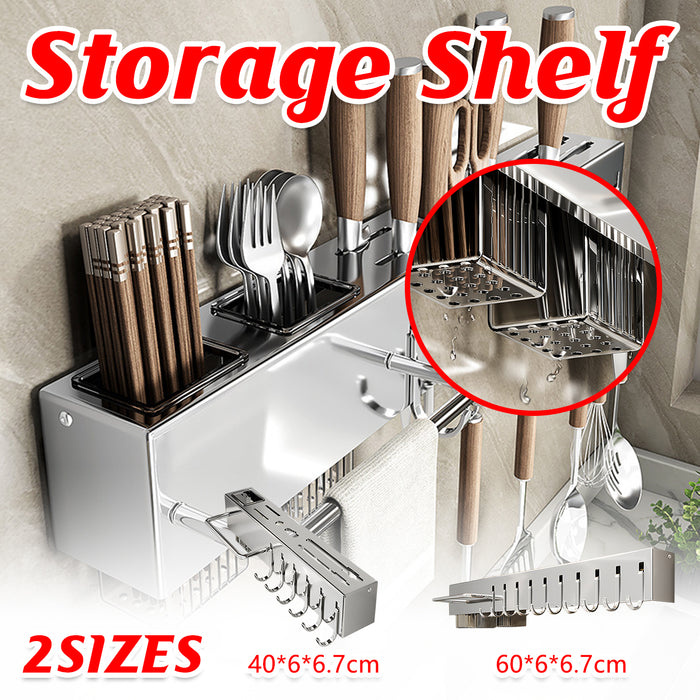 Wall-Mounted Knife Rack with Hooks Stainless Steel Adhesive