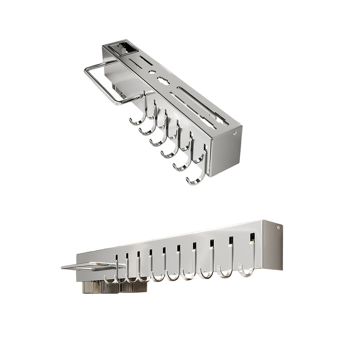 Wall-Mounted Knife Rack with Hooks Stainless Steel Adhesive