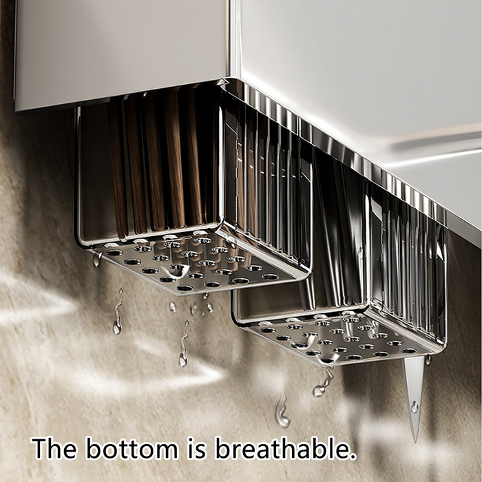 Wall-Mounted Knife Rack with Hooks Stainless Steel Adhesive
