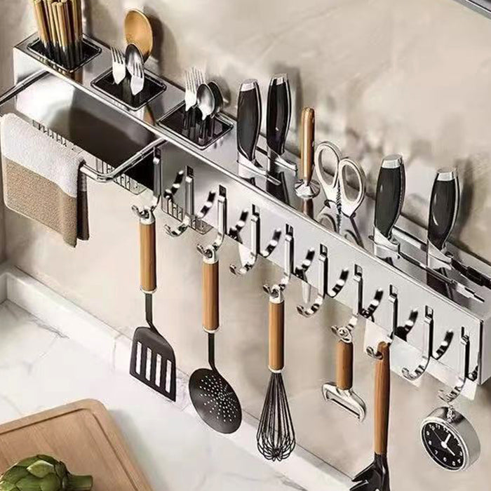 Wall-Mounted Knife Rack with Hooks Stainless Steel Adhesive