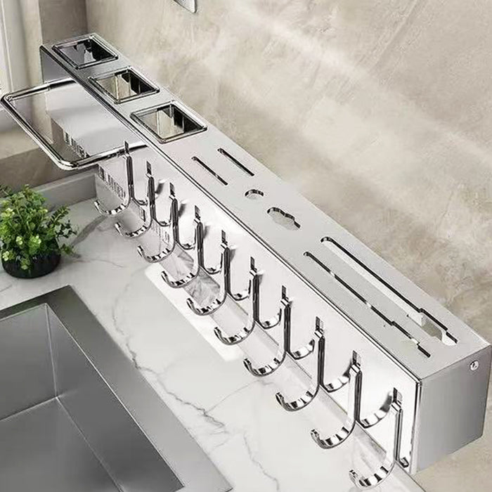 Wall-Mounted Knife Rack with Hooks Stainless Steel Adhesive