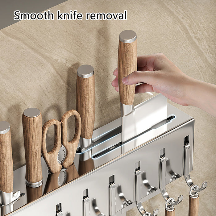 Wall-Mounted Knife Rack with Hooks Stainless Steel Adhesive