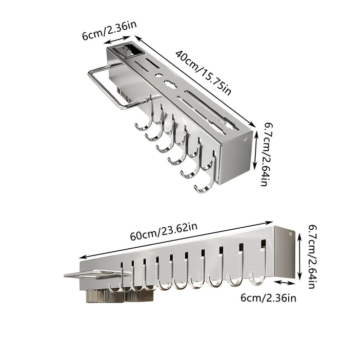 Wall-Mounted Knife Rack with Hooks Stainless Steel Adhesive