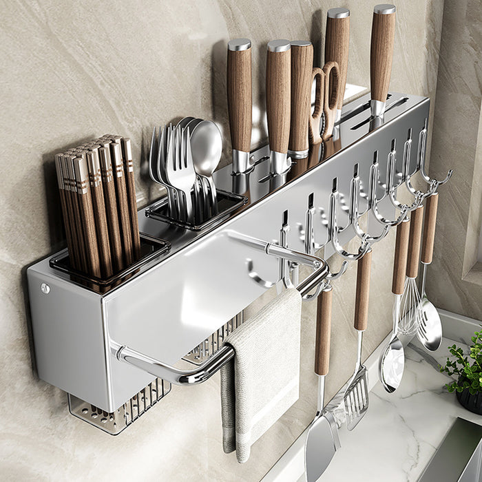 Wall-Mounted Knife Rack with Hooks Stainless Steel Adhesive