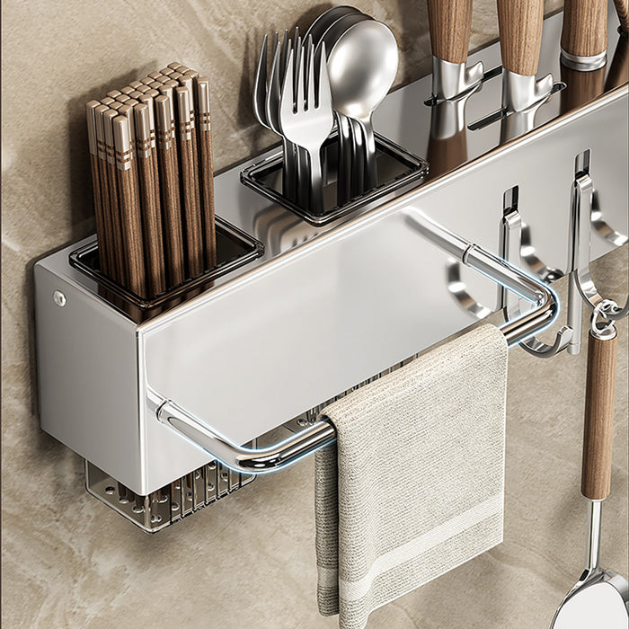 Wall-Mounted Knife Rack with Hooks Stainless Steel Adhesive