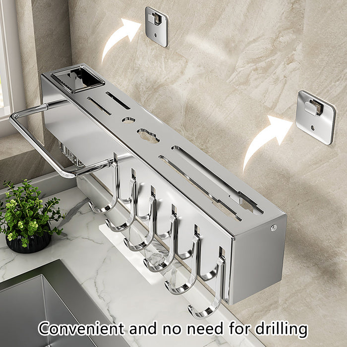 Wall-Mounted Knife Rack with Hooks Stainless Steel Adhesive