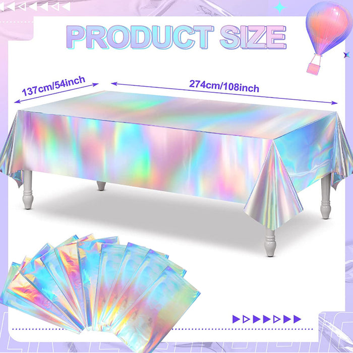 10 Pcs Iridescent Laser Tablecloths Holographic Silver 274 x 137 cm
