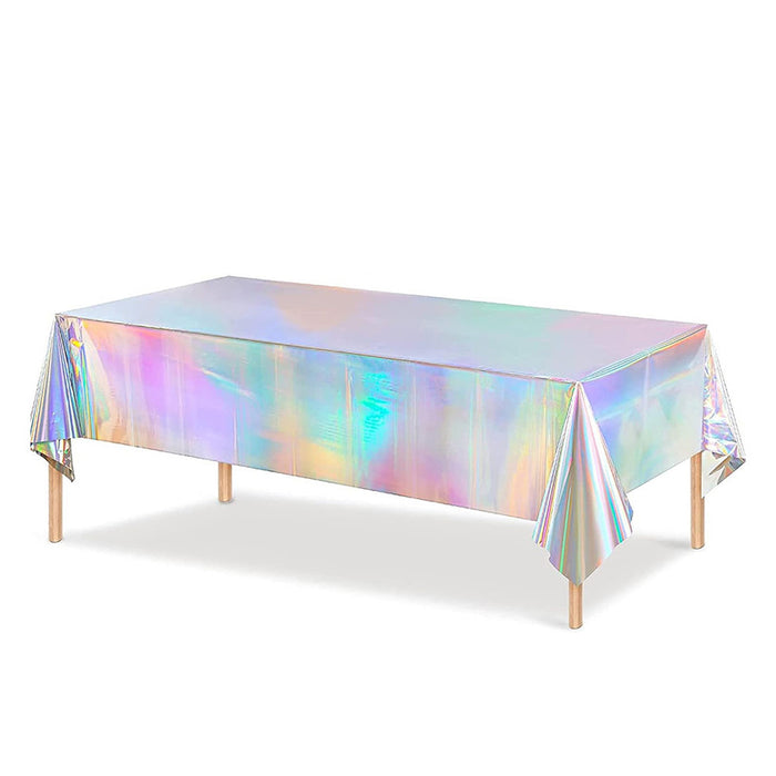 10 Pcs Iridescent Laser Tablecloths Holographic Silver 274 x 137 cm