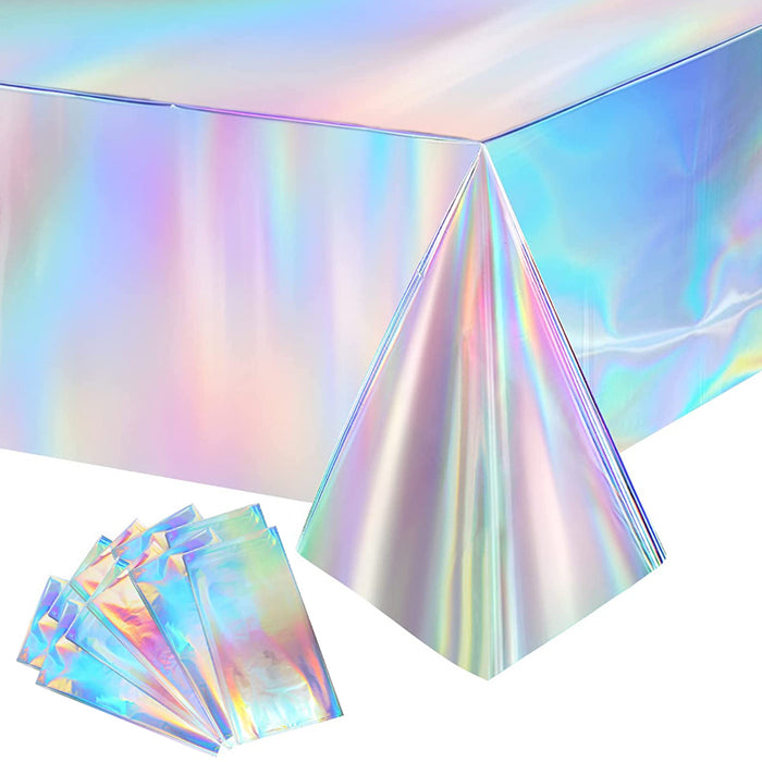 10 Pcs Iridescent Laser Tablecloths Holographic Silver 274 x 137 cm