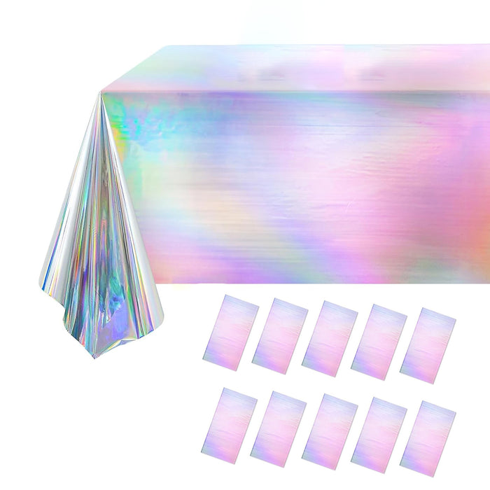 10 Pcs Iridescent Laser Tablecloths Holographic Silver 274 x 137 cm