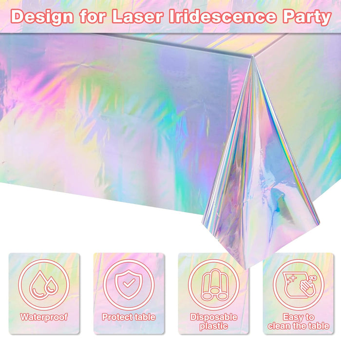 10 Pcs Iridescent Laser Tablecloths Holographic Silver 274 x 137 cm