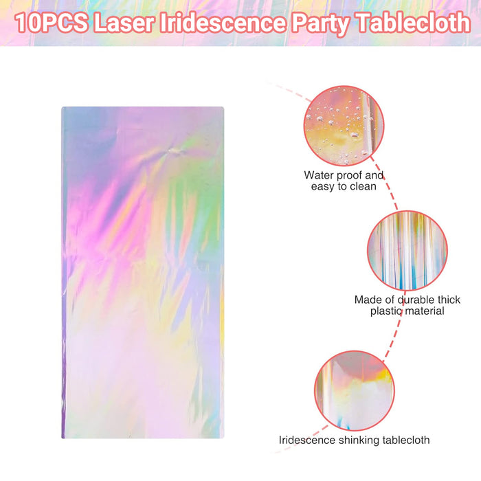 10 Pcs Iridescent Laser Tablecloths Holographic Silver 274 x 137 cm