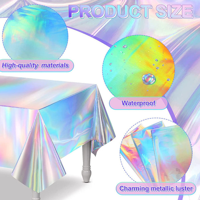 10 Pcs Iridescent Laser Tablecloths Holographic Silver 274 x 137 cm