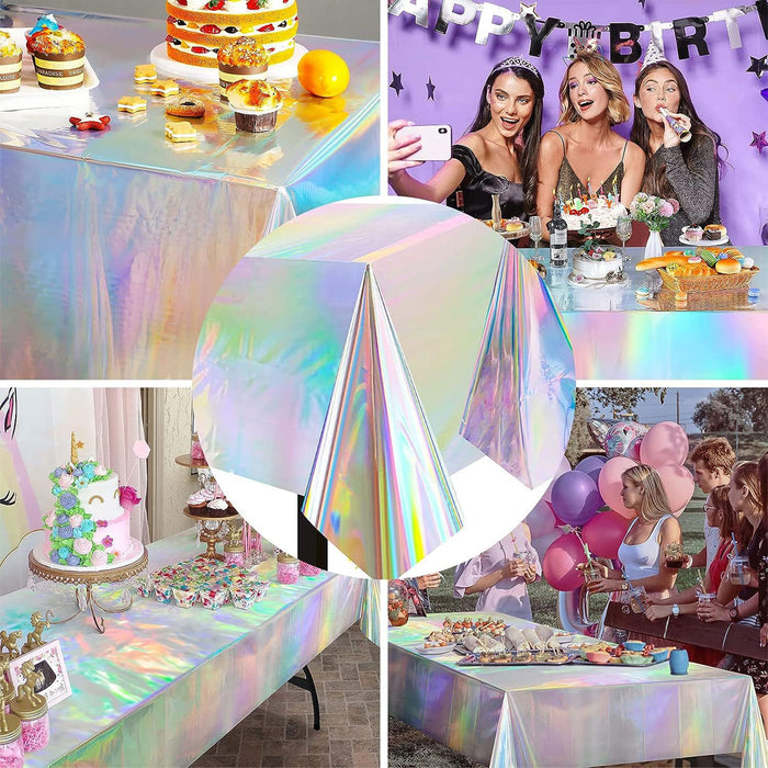 10 Pcs Iridescent Laser Tablecloths Holographic Silver 274 x 137 cm